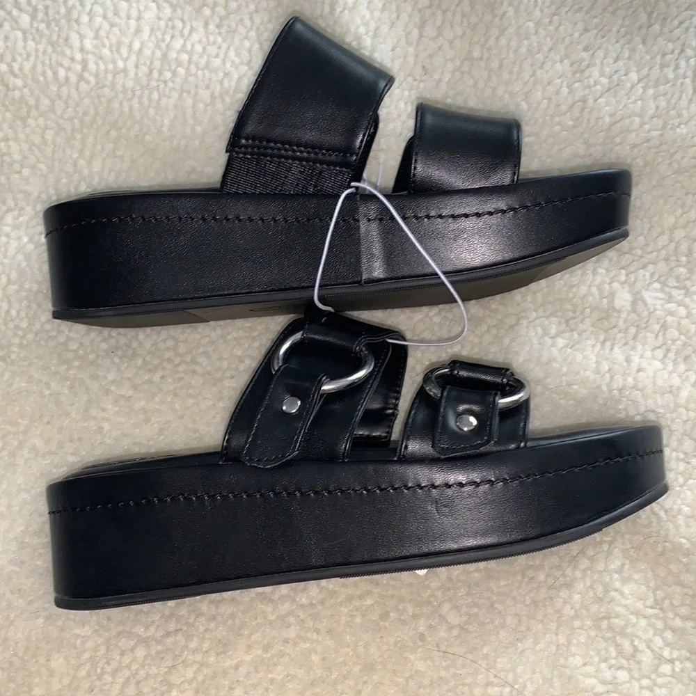 A. new day Black/Haisley platform sandals, with memory foam Size 5